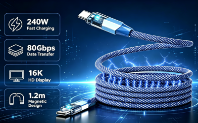 NovaCable – 240W Cyberpunk Transparent Magnetic USB5 Cable